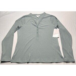 Athleta Grey Ribbed Henley Long Sleeve Top Womens Size Large Casual NWT New